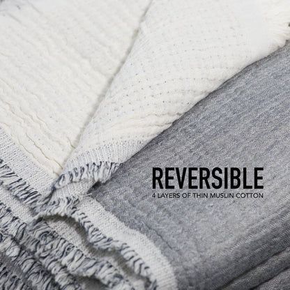 Country Cottons 100% Cotton Reversible Muslin Coverlet — 80 x 102 in, 4-Layer