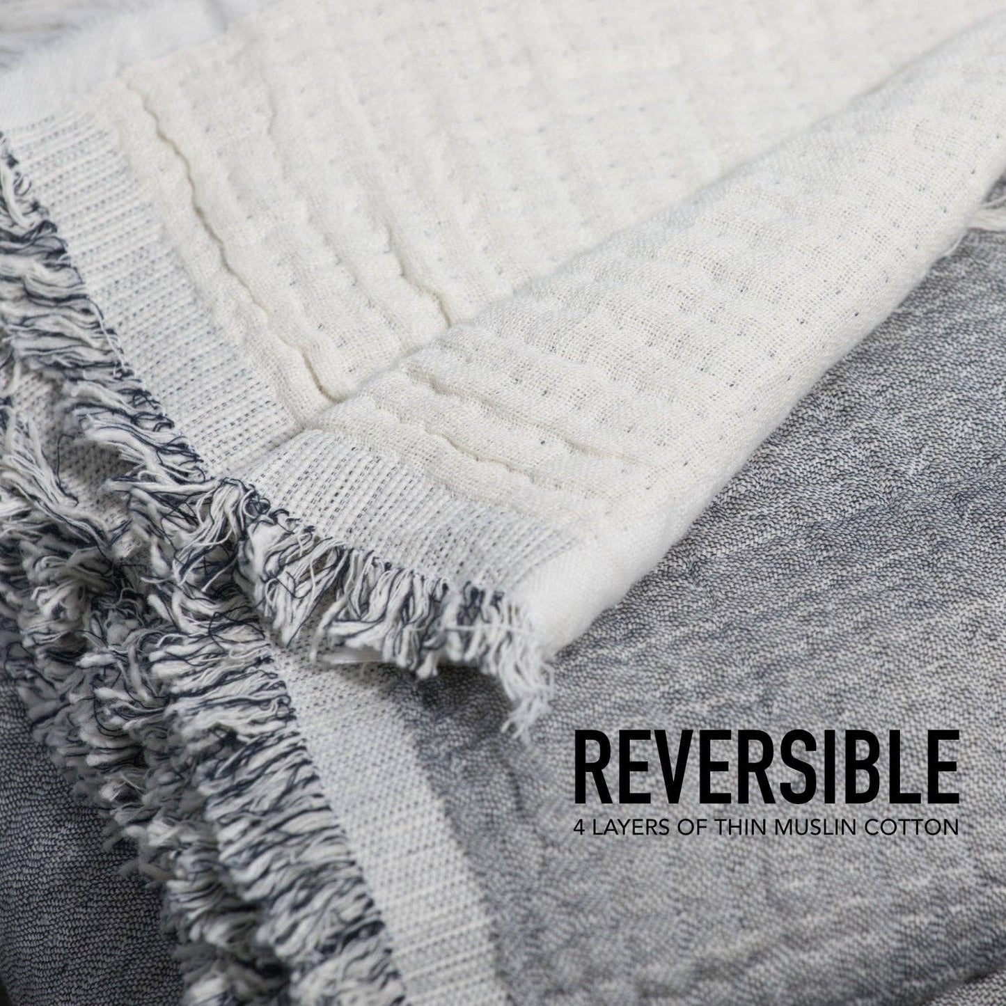 Country Cottons 100% Cotton Reversible Muslin Throw Blanket — 62 x 80 in, 4-Layer