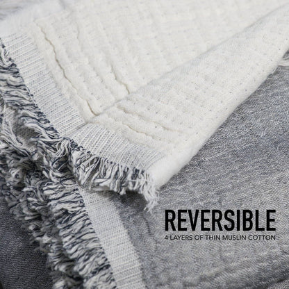 Country Cottons 100% Cotton Reversible Muslin Throw Blanket — 62 x 80 in, 4-Layer