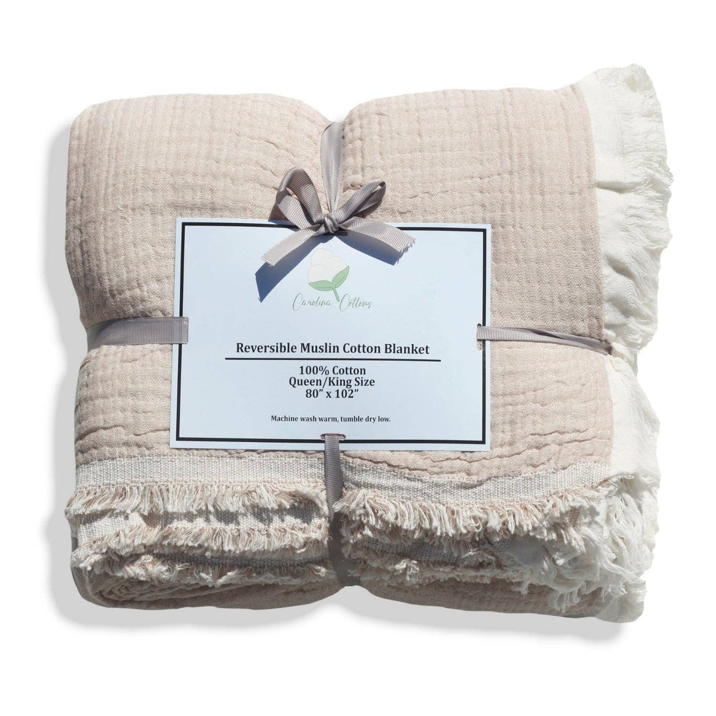Country Cottons 100% Cotton Reversible Muslin Coverlet — 80 x 102 in, 4-Layer