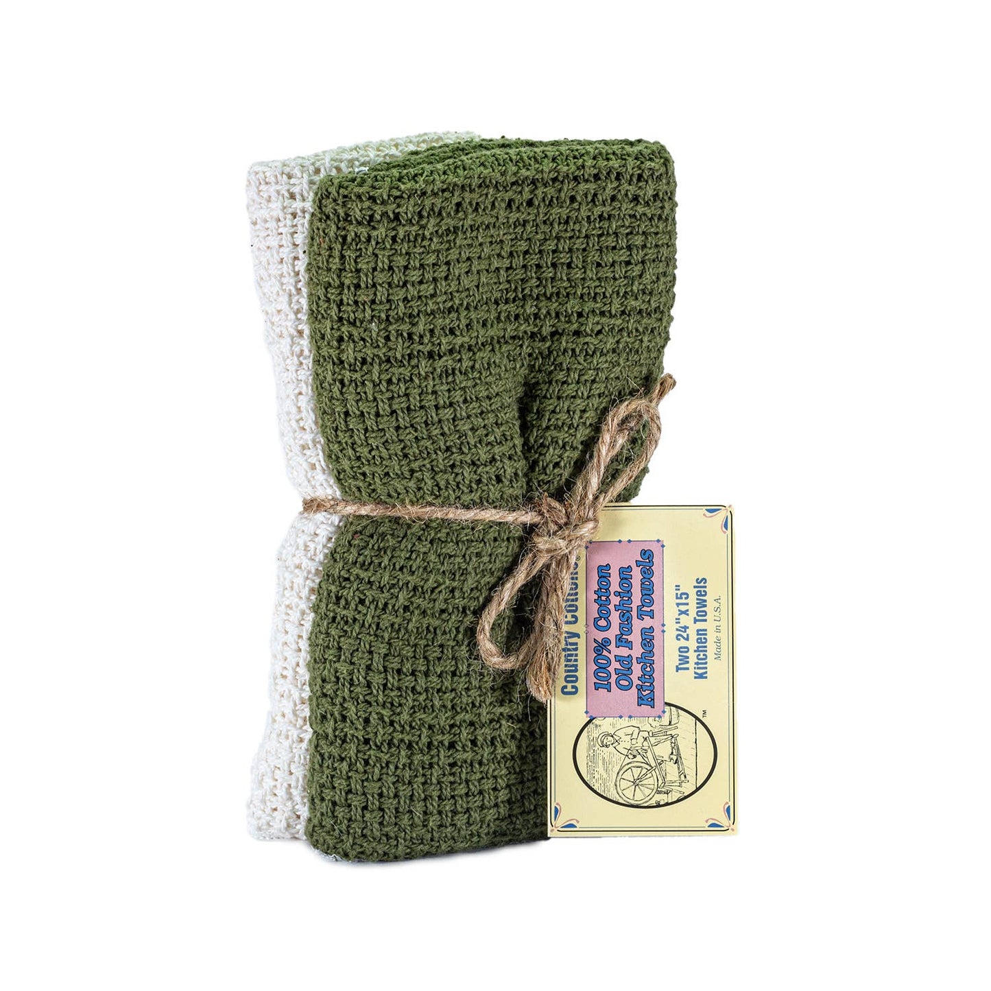 Country Cottons Kitchen Towels 2-Pack — 100% Cotton, Made in North Carolina, 24 x 15 in
