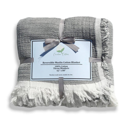 Country Cottons 100% Cotton Reversible Muslin Throw Blanket — 62 x 80 in, 4-Layer