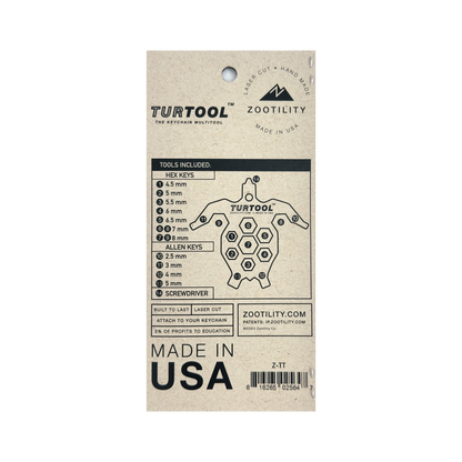 Zootility Turtool 14-in-1 Keychain Multi-Tool — Hex Wrenches, Screwdriver, Bottle Opener